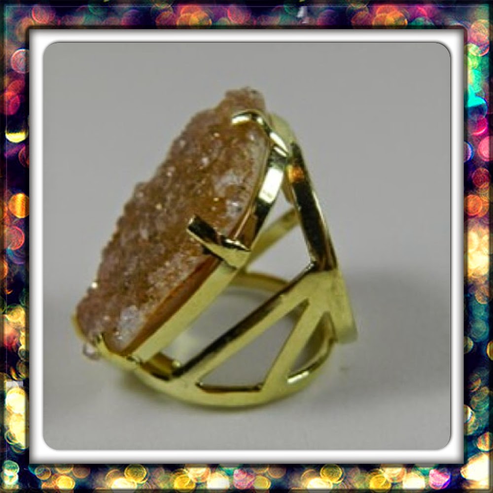 Acessórios-Anel pedra natural drusa quartzo âmbar